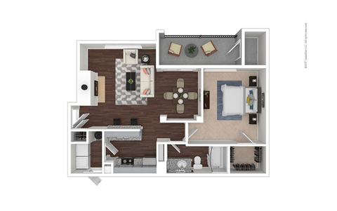 Floor plan for 1 bed, 1 bath, 798 sqft